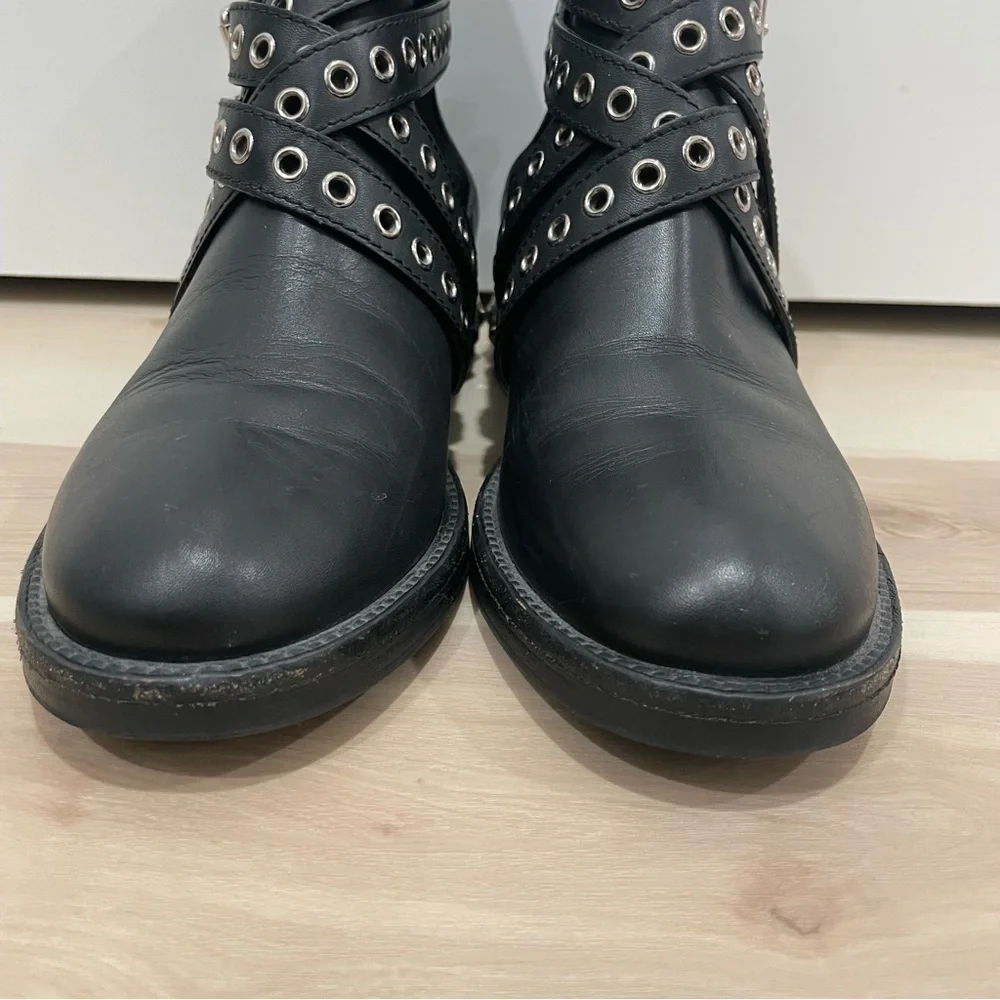 Miu Miu 5T652A Bisonte 2 Nero (Black) Women’s Biker Leather Boots Size 41 Buckle - Picture 4 of 16